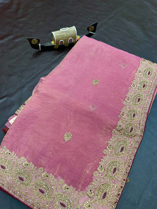 Organza embroidery saree