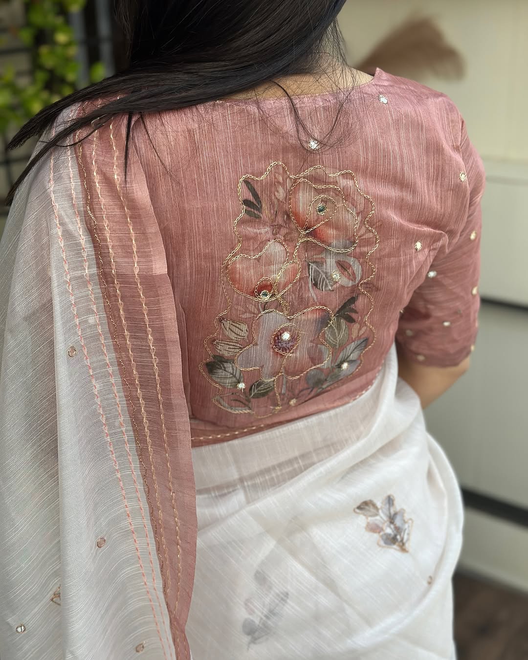 Katha Work Linen Saree